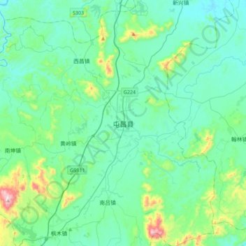 Topografische Karte 屯昌县, Höhe, Relief