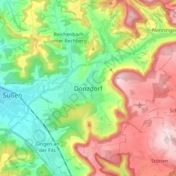 Topografische Karte Donzdorf, Höhe, Relief