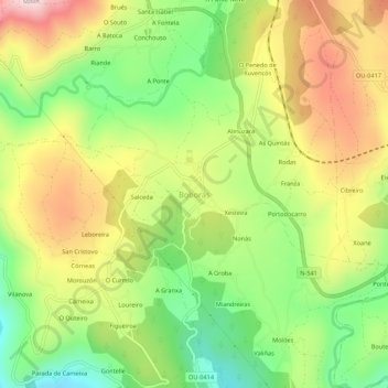 Topografische Karte Boborás, Höhe, Relief