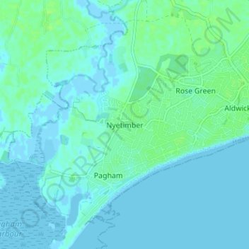 Topografische Karte Nyetimber, Höhe, Relief