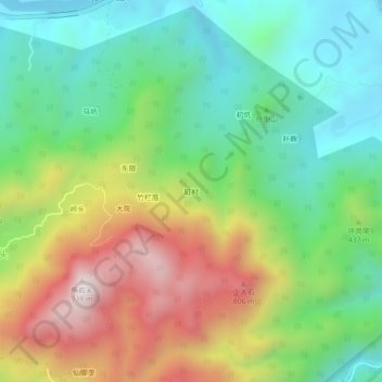 Topografische Karte 缸村, Höhe, Relief