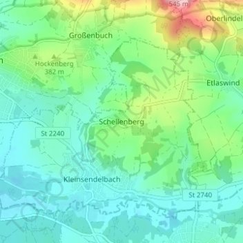 Topografische Karte Schellenberg, Höhe, Relief