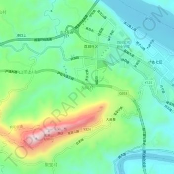 Topografische Karte 大同村, Höhe, Relief