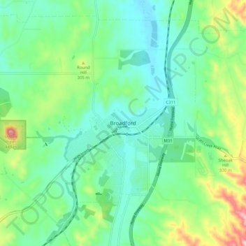 Topografische Karte Broadford, Höhe, Relief