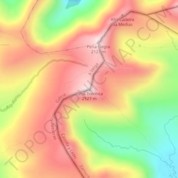 Topografische Karte Peña Trevinca, Höhe, Relief