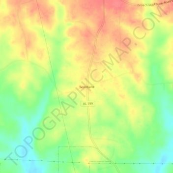 Topografische Karte Woodland, Höhe, Relief