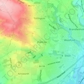 Topografische Karte Walshaw, Höhe, Relief