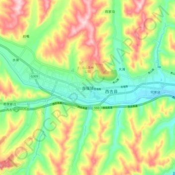 Topografische Karte 吉强镇, Höhe, Relief