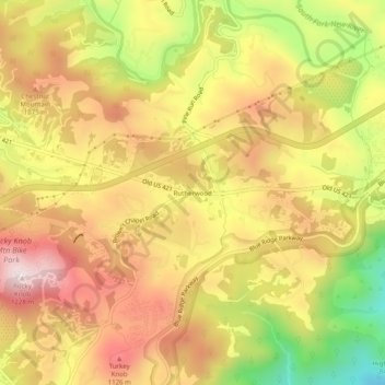 Topografische Karte Rutherwood, Höhe, Relief