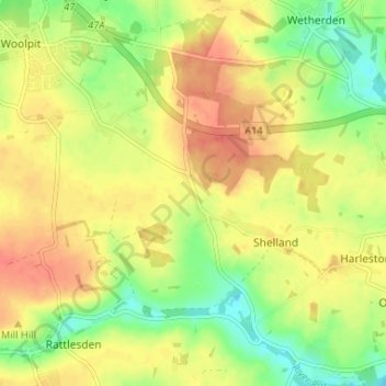 Topografische Karte Borley Green, Höhe, Relief