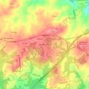 Topografische Karte Webster Village, Höhe, Relief