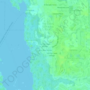 Topografische Karte Spring Creek Estates, Höhe, Relief