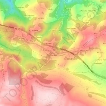 Topografische Karte Pena de Eiriz, Höhe, Relief