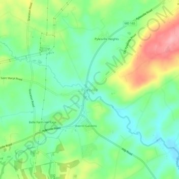 Topografische Karte Pylesville, Höhe, Relief