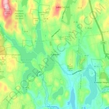 Topografische Karte Carmel, Höhe, Relief