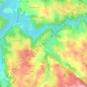 Topografische Karte Carsac, Höhe, Relief