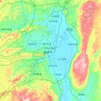 Topografische Karte 麒麟区, Höhe, Relief