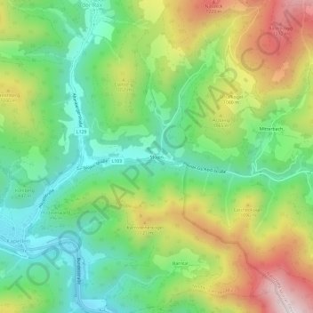 Topografische Karte Stojen, Höhe, Relief