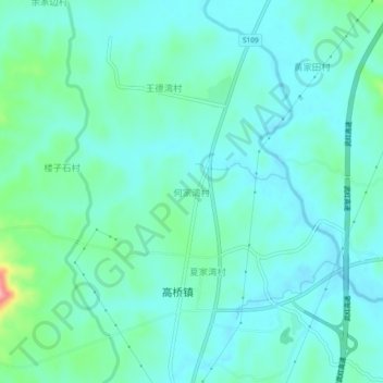 Topografische Karte 何家湾村, Höhe, Relief