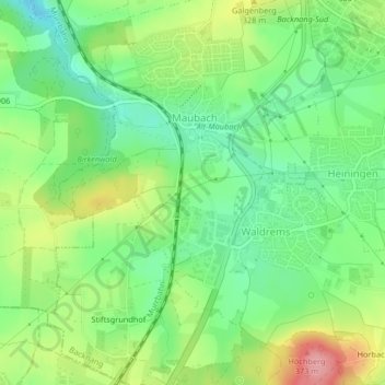 Topografische Karte Gehräcker, Höhe, Relief