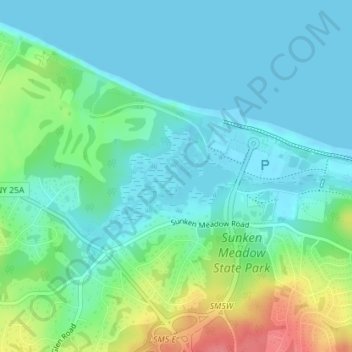 Topografische Karte Sunken Meadow, Höhe, Relief