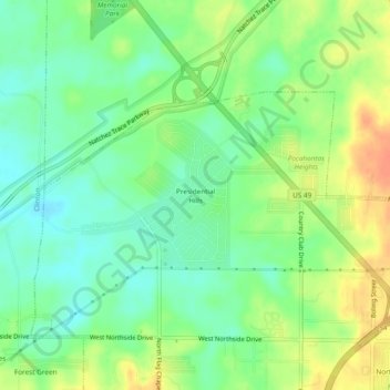Topografische Karte Presidential Hills, Höhe, Relief