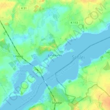 Topografische Karte Lindaunis, Höhe, Relief