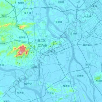 Topografische Karte 江海区, Höhe, Relief