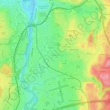 Topografische Karte Miesenbach, Höhe, Relief