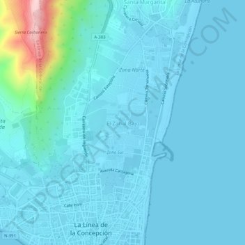 Topografische Karte El Zabal Bajo, Höhe, Relief