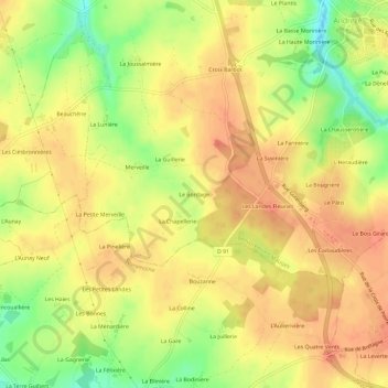 Topografische Karte Le Bordage, Höhe, Relief