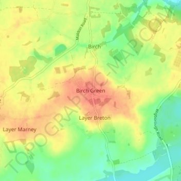Topografische Karte Birch Green, Höhe, Relief