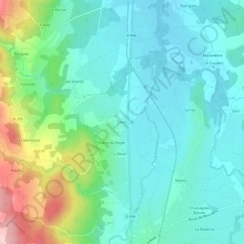 Topografische Karte Cours, Höhe, Relief