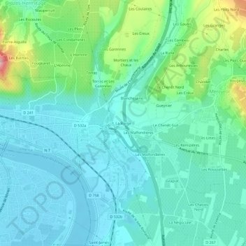 Topografische Karte La Burge, Höhe, Relief