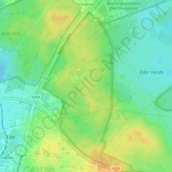 Topografische Karte Edese Bos - Oost, Höhe, Relief