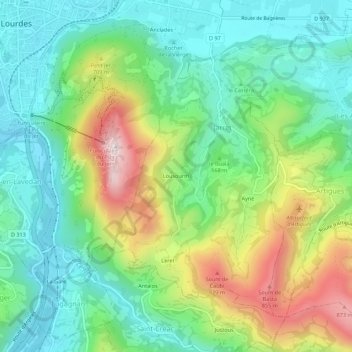 Topografische Karte Lousourm, Höhe, Relief
