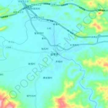 Topografische Karte 浸潭镇, Höhe, Relief