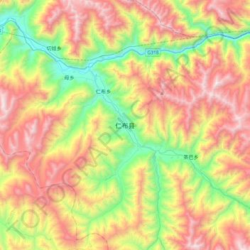 Topografische Karte 仁布县, Höhe, Relief