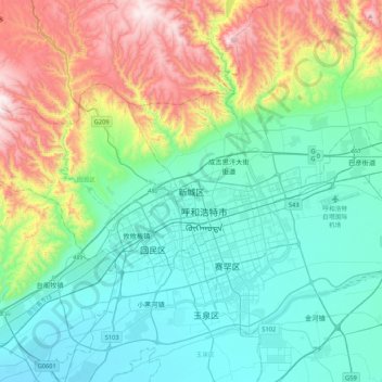 Topografische Karte 新城区, Höhe, Relief