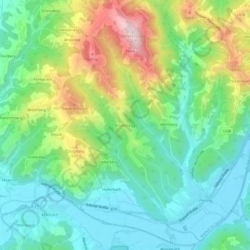 Topografische Karte Brudersegg, Höhe, Relief