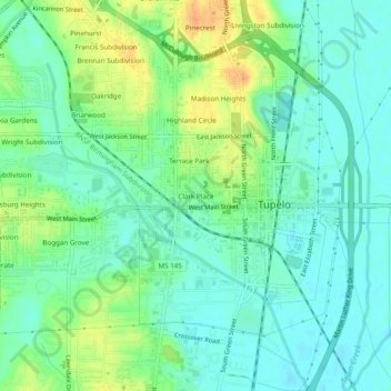 Topografische Karte Clark Place, Höhe, Relief