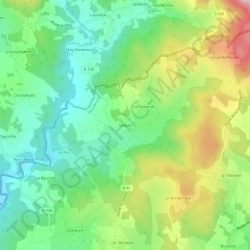 Topografische Karte Salayes, Höhe, Relief