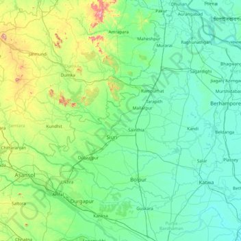 Topografische Karte Bīrbhūm, Höhe, Relief