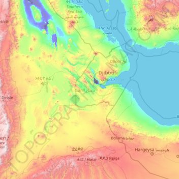 Topografische Karte Dikhil دخيل, Höhe, Relief