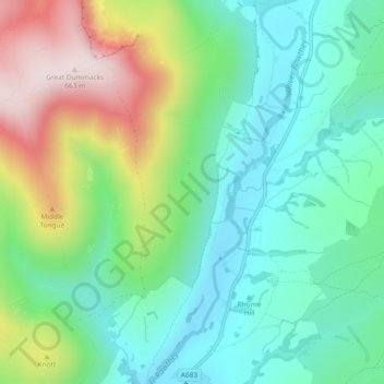 Topografische Karte Cautley, Höhe, Relief