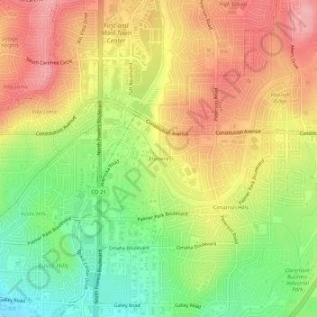 Topografische Karte Elsmere, Höhe, Relief