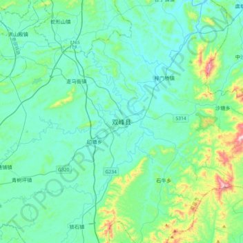 Topografische Karte 双峰县, Höhe, Relief