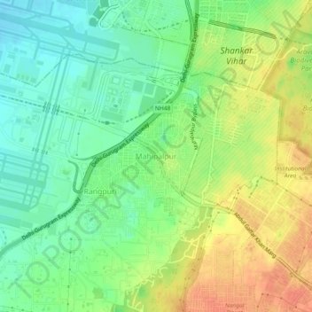 Topografische Karte Mahipalpur, Höhe, Relief