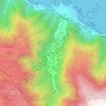 Topografische Karte Chão da Ribeira, Höhe, Relief