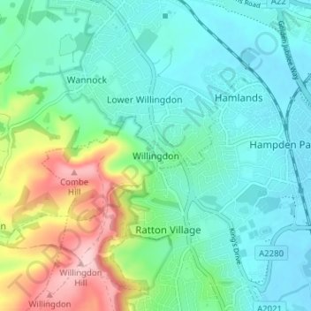 Topografische Karte Willingdon, Höhe, Relief